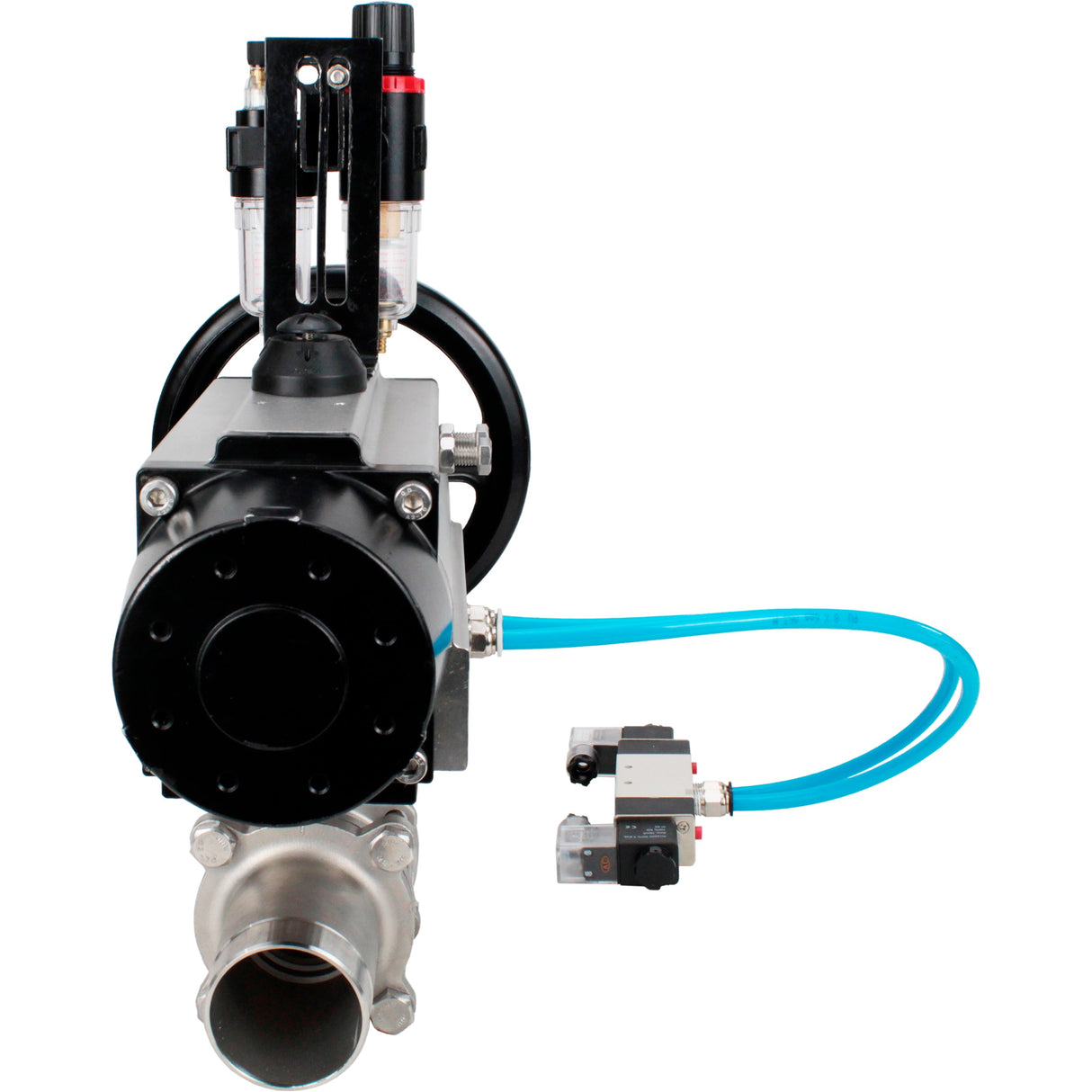 Ball valves Elephant BV3131P(3pc)-FP-W-ISO-H LONG,  body material - Stainless steel AISI 304, seal - PTFE / PTFE / Teflon, with pneumatic actuator double action PA-DA-105-1, 4V320-10 220VATU AFC2000
