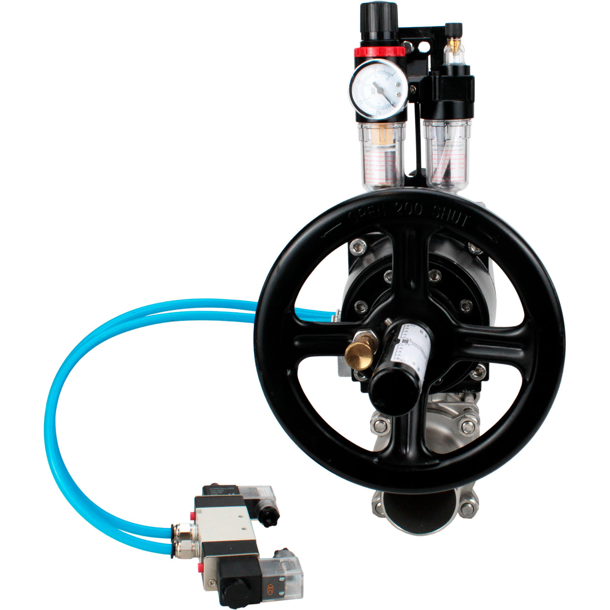 Ball valves Elephant BV3131P(3pc)-FP-W-ISO-H LONG,  body material - Stainless steel AISI 304, seal - PTFE / PTFE / Teflon, with pneumatic actuator double action PA-DA-105-1, 4V320-10 220VATU AFC2000