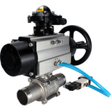 Ball valves Elephant BV3131P(3pc)-FP-W-ISO-H LONG,  body material - Stainless steel AISI 304, seal - PTFE / PTFE / Teflon, with pneumatic actuator double action PA-DA-105-1, 4V320-10 220V, LSU APL-210N