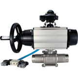 Ball valves Elephant BV3131P(3pc)-FP-W-ISO-H LONG,  body material - Stainless steel AISI 304, seal - PTFE / PTFE / Teflon, with pneumatic actuator double action PA-DA-105-1, 4V320-08 220V, LSU APL-210N