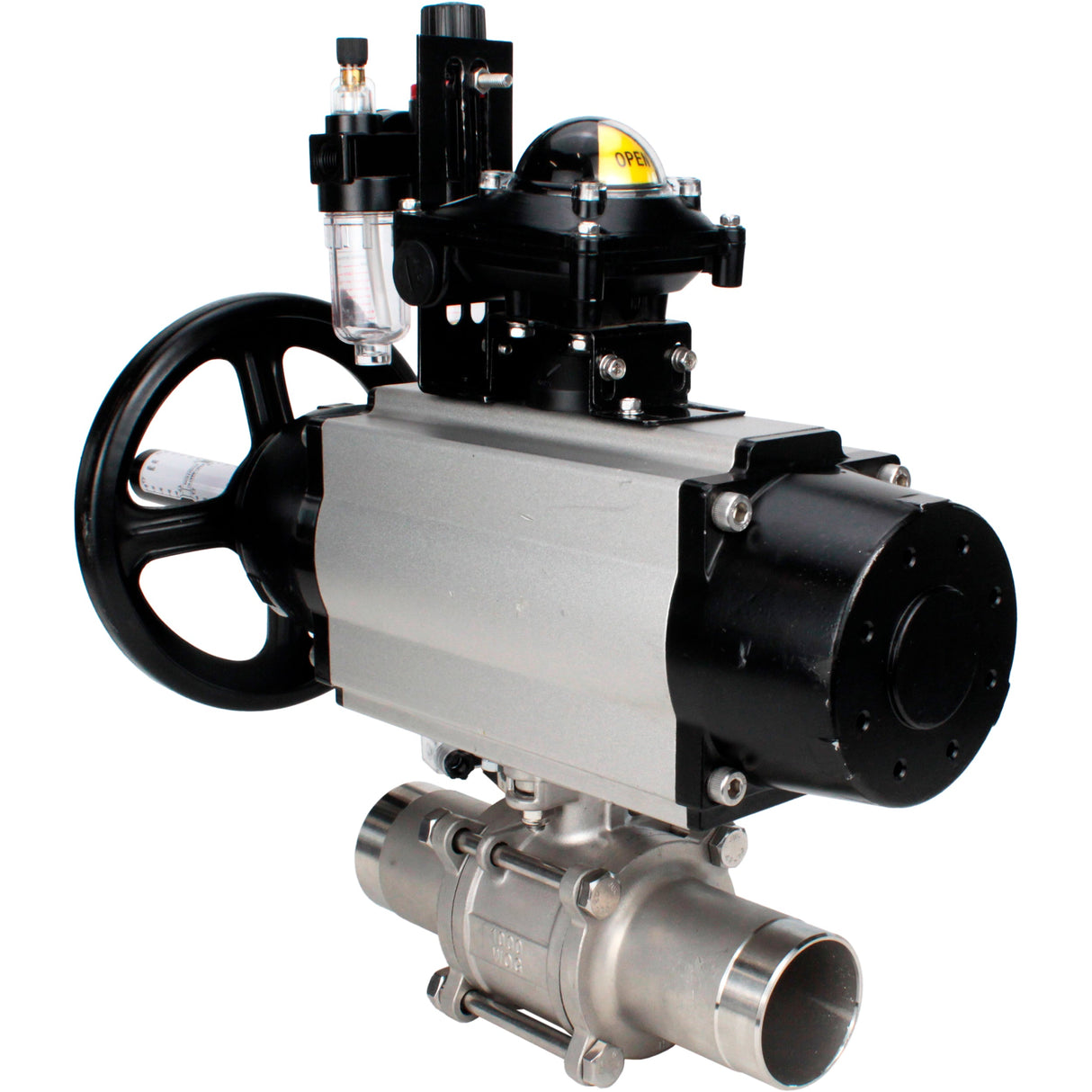 Ball valves Elephant BV3131P(3pc)-FP-W-ISO-H LONG,  body material - Stainless steel AISI 304, seal - PTFE / PTFE / Teflon, with pneumatic actuator double action PA-DA-105-1, 4V320-10 220V, LSU APL-210N, ATU AFC2000