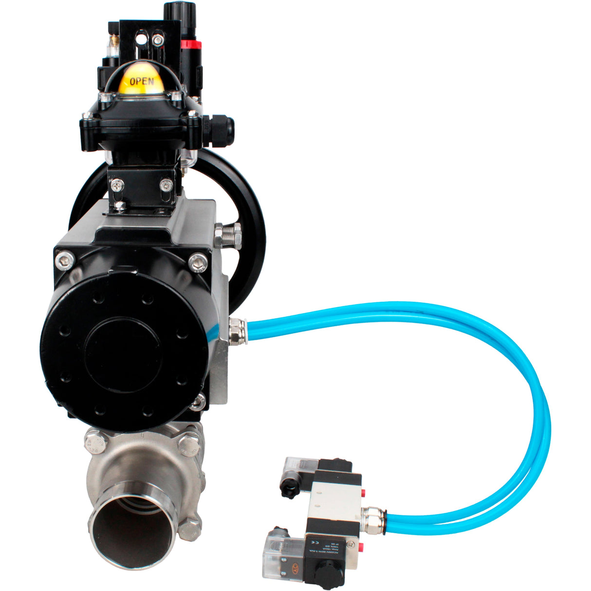 Ball valves Elephant BV3131P(3pc)-FP-W-ISO-H LONG,  body material - Stainless steel AISI 304, seal - PTFE / PTFE / Teflon, with pneumatic actuator double action PA-DA-105-1, 4V320-10 220V, LSU APL-210N, ATU AFC2000