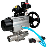 Ball valves Elephant BV3131P(3pc)-FP-W-ISO-H LONG,  body material - Stainless steel AISI 304, seal - PTFE / PTFE / Teflon, with pneumatic actuator double action PA-DA-105-1, 4V320-10 220V, LSU APL-210N, ATU AFC2000