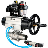 Ball valves Elephant BV3131P(3pc)-FP-W-ISO-H LONG,  body material - Stainless steel AISI 304, seal - PTFE / PTFE / Teflon, with pneumatic actuator double action PA-DA-105-1, 4V320-10 220V, LSU APL-410N Ex, ATU AFC2000
