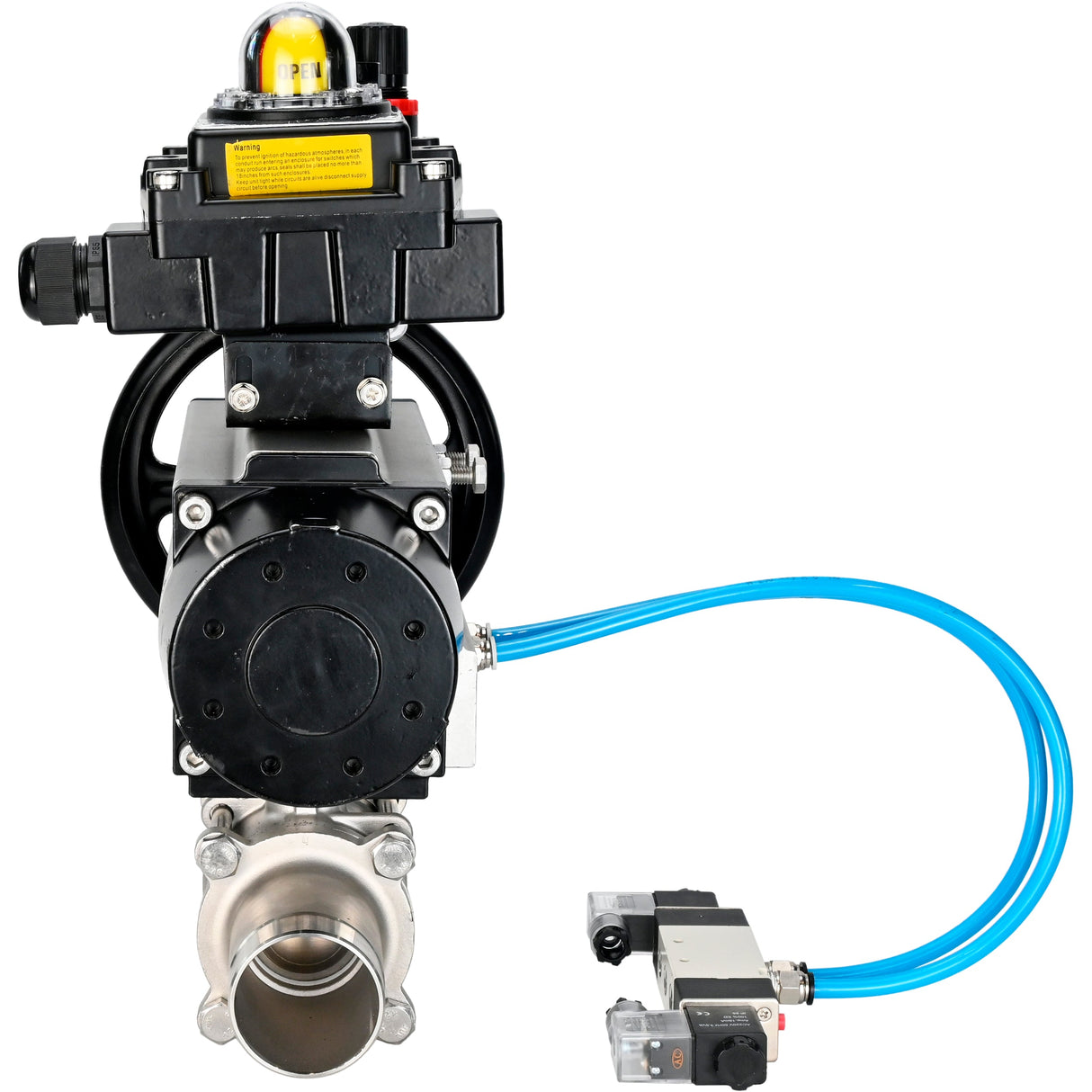 Ball valves Elephant BV3131P(3pc)-FP-W-ISO-H LONG,  body material - Stainless steel AISI 304, seal - PTFE / PTFE / Teflon, with pneumatic actuator double action PA-DA-105-1, 4V320-10 220V, LSU APL-410N Ex, ATU AFC2000