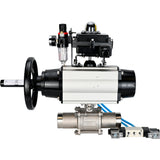 Ball valves Elephant BV3131P(3pc)-FP-W-ISO-H LONG,  body material - Stainless steel AISI 304, seal - PTFE / PTFE / Teflon, with pneumatic actuator double action PA-DA-105-1, 4V320-10 220V, LSU APL-410N Ex, ATU AFC2000