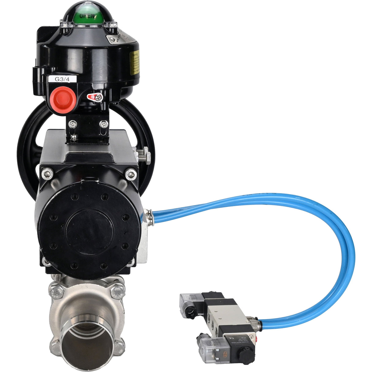 Ball valves Elephant BV3131P(3pc)-FP-W-ISO-H LONG,  body material - Stainless steel AISI 304, seal - PTFE / PTFE / Teflon, with pneumatic actuator double action PA-DA-105-1, 4V320-10 220V, LSU APL-510N Ex