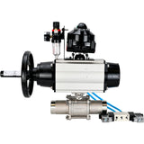 Ball valves Elephant BV3131P(3pc)-FP-W-ISO-H LONG,  body material - Stainless steel AISI 304, seal - PTFE / PTFE / Teflon, with pneumatic actuator double action PA-DA-105-1, 4V320-10 220V, LSU APL-510N Ex, ATU AFC2000