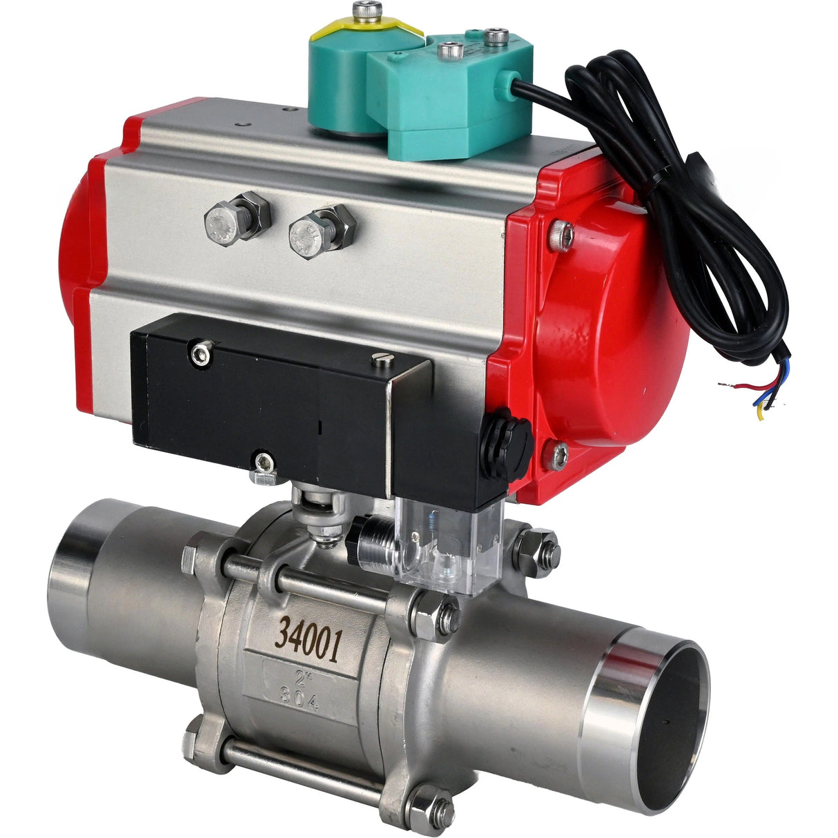 Ball valves Elephant BV3131P(3pc)-FP-W-ISO-H LONG DN10-150 63/40/25/16 bar full bore, body - 304 stainless steel, seal - PTFE, for welding, with PA-DA pneumatic actuator, pneumatic distributor 4M310-08 24V and ALS200D magnetic switch