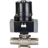 Ball valves Elephant BV3131P(3pc)-FP-W-ISO-H LONG full bore, welded, body - stainless steel SS304, seal - PTFE, with electric quarter turn actuator Elephant QTSA-N-EM-O0-220VAC