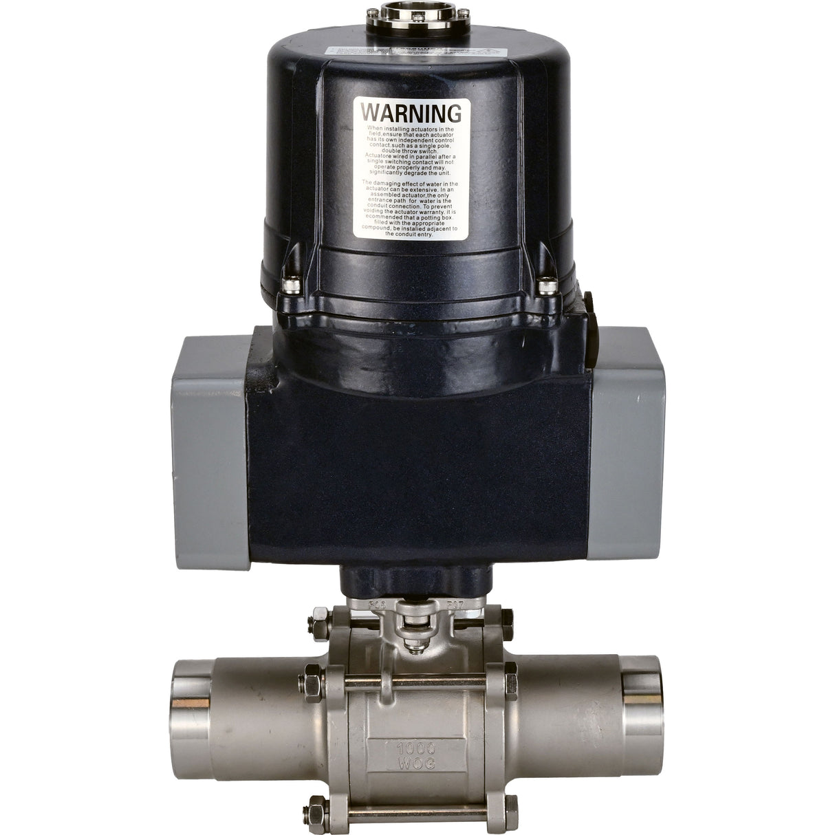 Ball valves Elephant BV3131P(3pc)-FP-W-ISO-H LONG full bore, welded, body - stainless steel SS304, seal - PTFE, with electric quarter turn actuator Elephant QTSA-N-EM-O0-220VAC