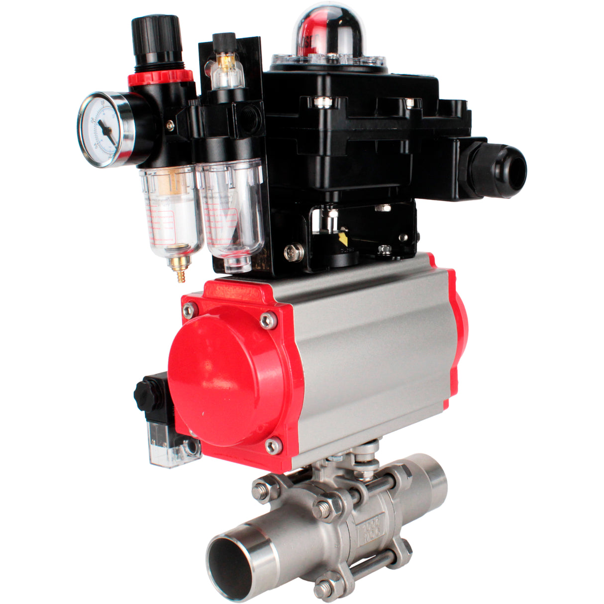 Ball valves Elephant BV3232P(3pc)-FP-W-ISO-H LONG DN10-150 full bore, body - stainless steel 316, for welding, with pneumatic actuator PA-DA, pneumatic distributor 4M310-08 220V, LSU APL-410N EX and GSV AFC2000