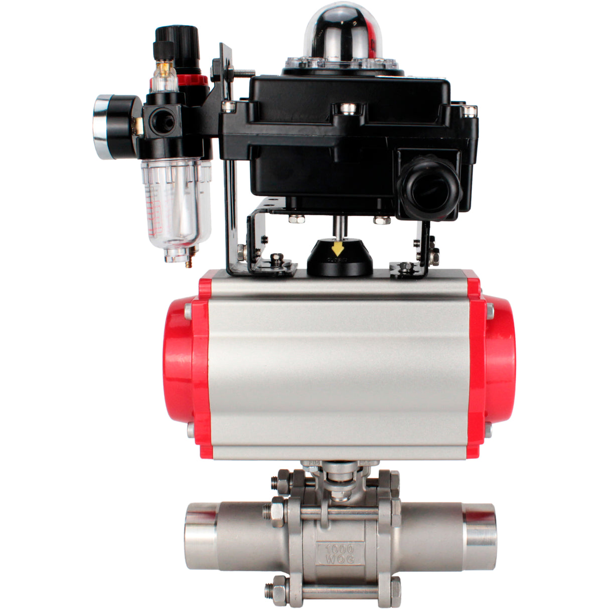 Ball valves Elephant BV3232P(3pc)-FP-W-ISO-H LONG DN10-150 full bore, body - stainless steel 316, for welding, with pneumatic actuator PA-DA, pneumatic distributor 4M310-08 220V, LSU APL-410N EX and GSV AFC2000