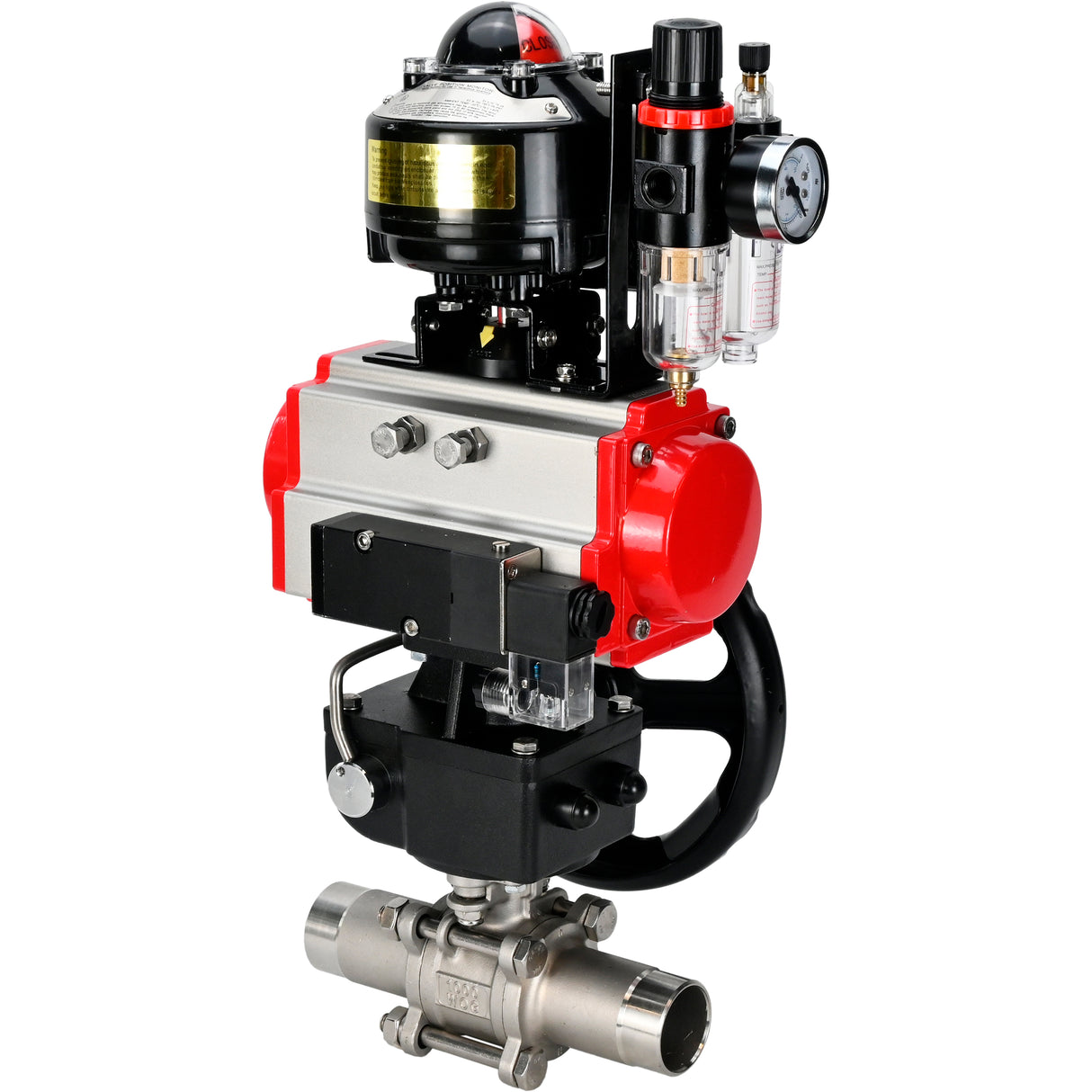 Ball valves Elephant BV3131P(3pc)-FP-W-ISO-H LONG DN50-150 full bore, body - stainless steel 304, for welding, with pneumatic actuator PA-DA, pneumatic distributor 4M310-08 24V, MON reducer, LSU APL-510N EX and ATU AFC2000