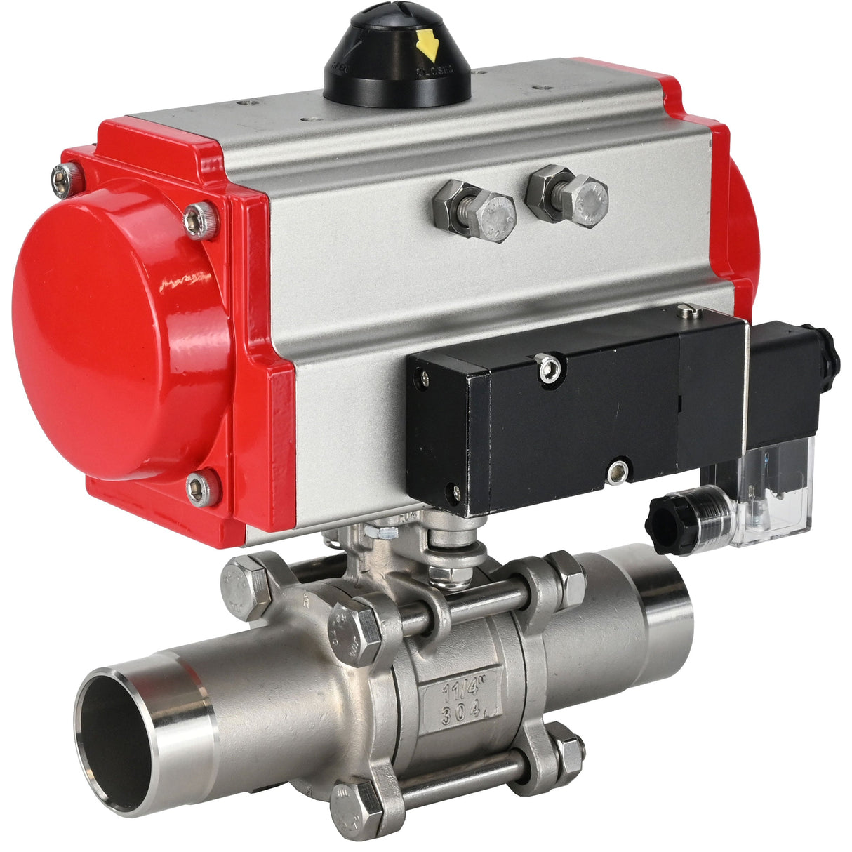 Ball valves Elephant BV3131P(3pc)-FP-W-ISO-H LONG full bore, body - stainless steel 304, for welding, with pneumatic actuator Elephant PA-SA and pneumatic distributor 4M310-08 24V