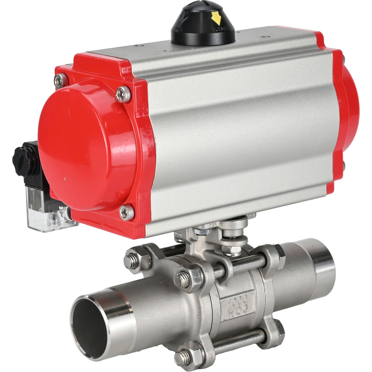 Ball valves Elephant BV3131P(3pc)-FP-W-ISO-H LONG full bore, body - stainless steel 304, for welding, with pneumatic actuator Elephant PA-SA and pneumatic distributor 4M310-08 24V
