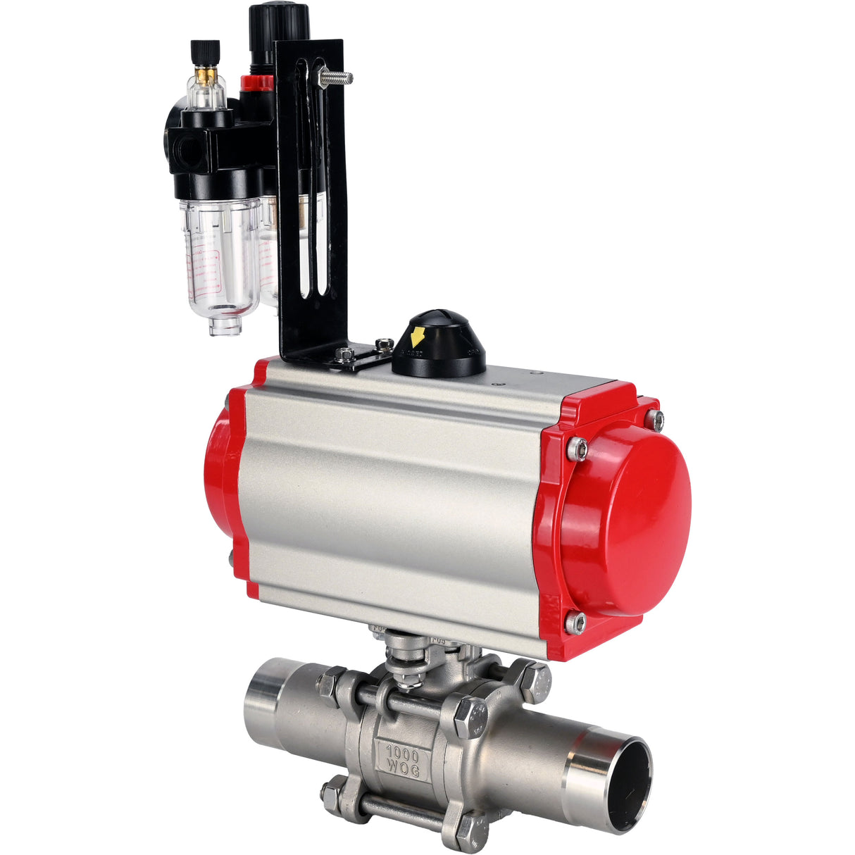 Ball valves Elephant BV3131P(3pc)-FP-W-ISO-H LONG full bore, body - stainless steel 304, for welding, with pneumatic actuator Elephant PA-SA, pneumatic distributor 4M310-08 220V and ATU AFC2000