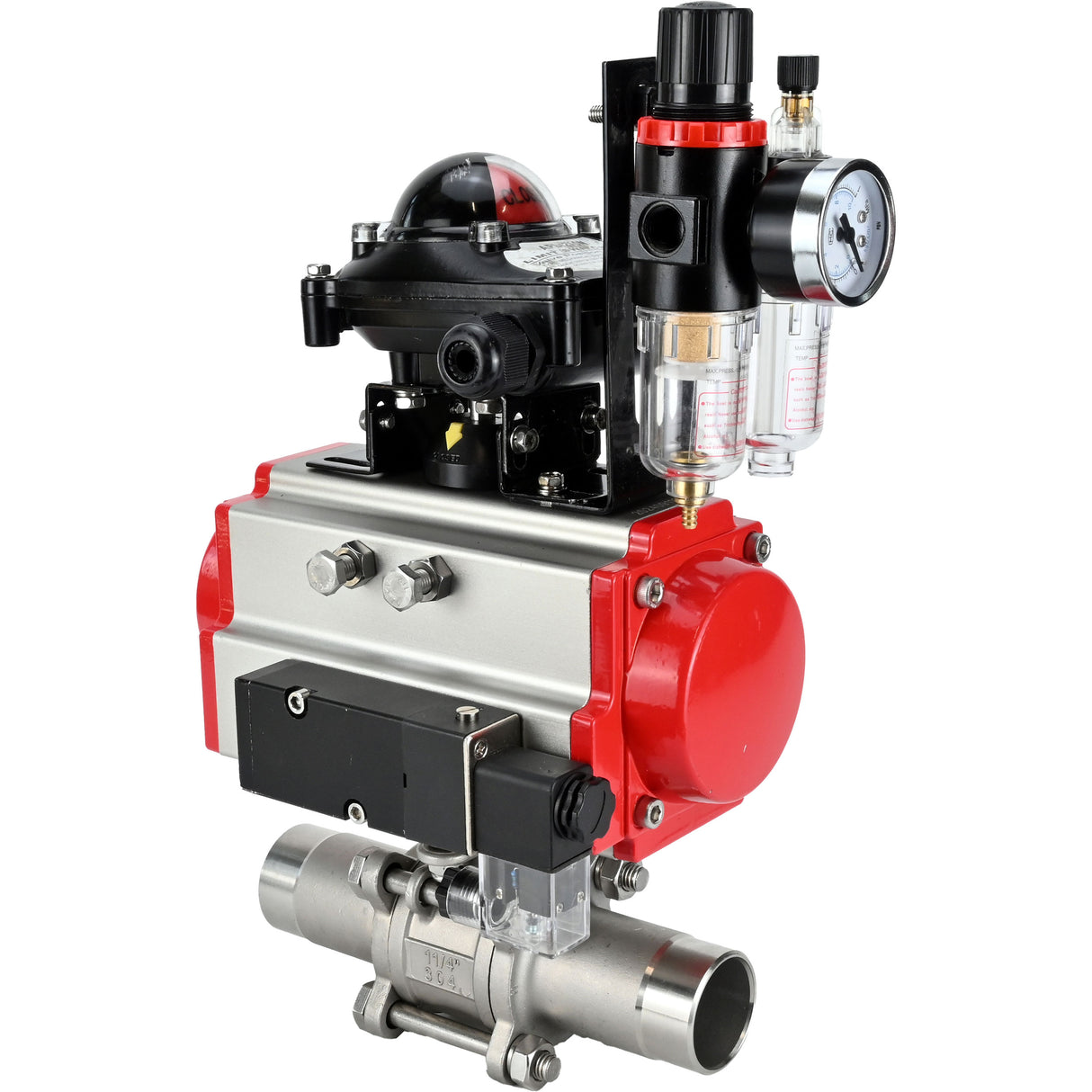 Ball valves Elephant BV3131P(3pc)-FP-W-ISO-H LONG full bore, body - stainless steel 304, for welding, with pneumatic actuator Elephant PA-SA, pneumatic distributor 4M310-08 220V, LSU APL-210N and ATU AFC2000