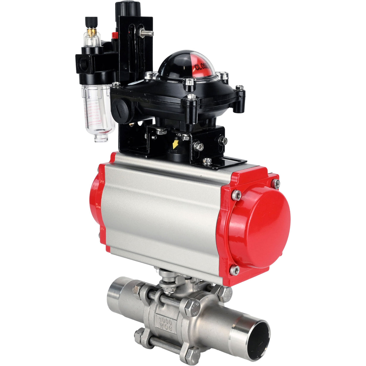 Ball valves Elephant BV3131P(3pc)-FP-W-ISO-H LONG full bore, body - stainless steel 304, for welding, with pneumatic actuator Elephant PA-SA, pneumatic distributor 4M310-08 220V, LSU APL-210N and ATU AFC2000