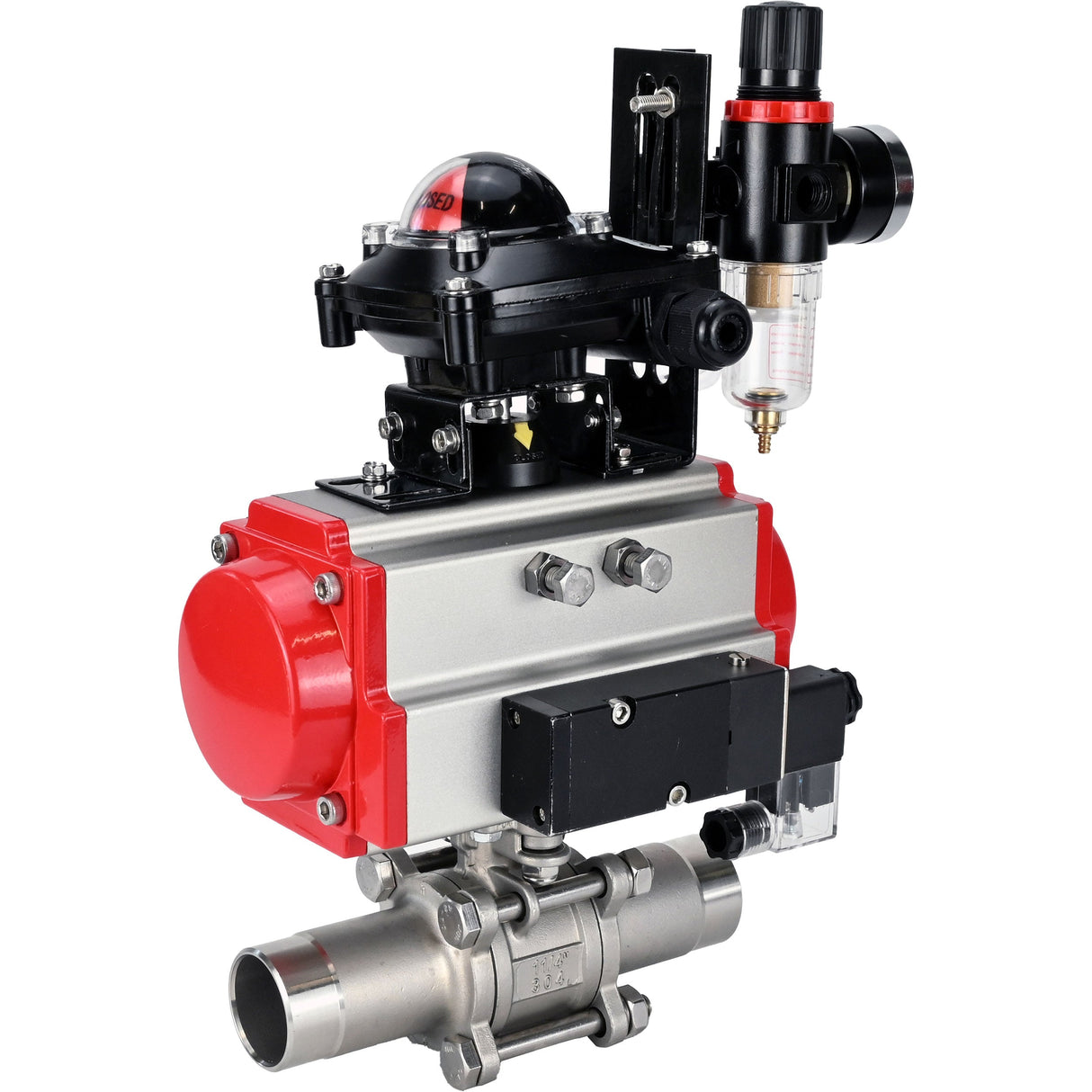 Ball valves Elephant BV3131P(3pc)-FP-W-ISO-H LONG full bore, body - stainless steel 304, for welding, with pneumatic actuator Elephant PA-SA, pneumatic distributor 4M310-08 220V, LSU APL-210N and ATU AFC2000