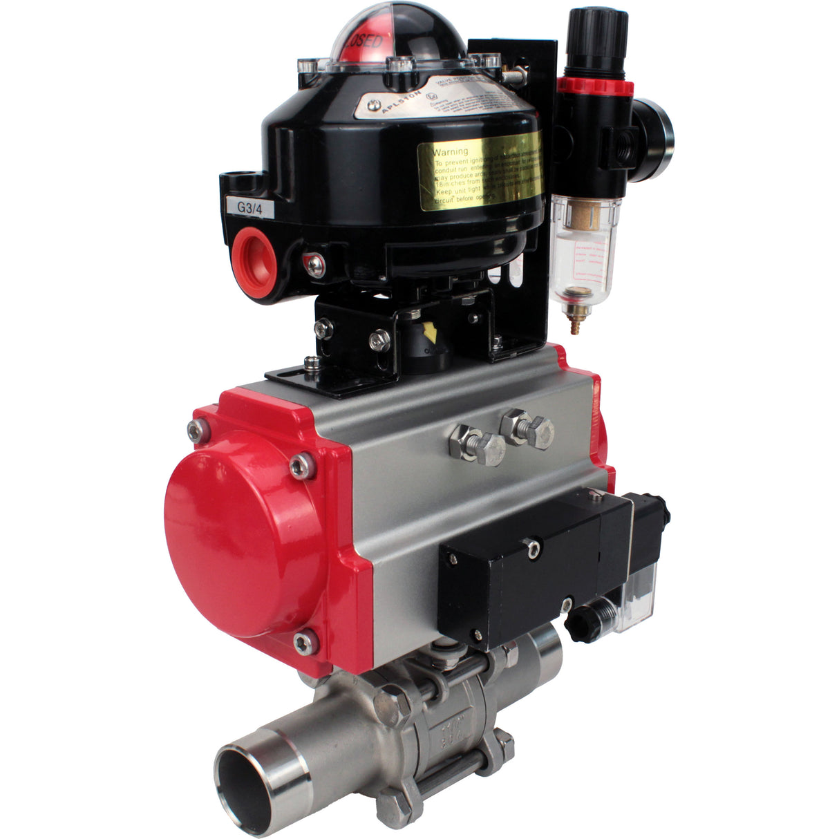 Ball valves Elephant BV3131P(3pc)-FP-W-ISO-H LONG DN10-150 full bore, body - stainless steel 304, for welding, with pneumatic actuator PA-DA, pneumatic distributor 4M310-08 24V, LSU APL-510N EX and GSV AFC2000