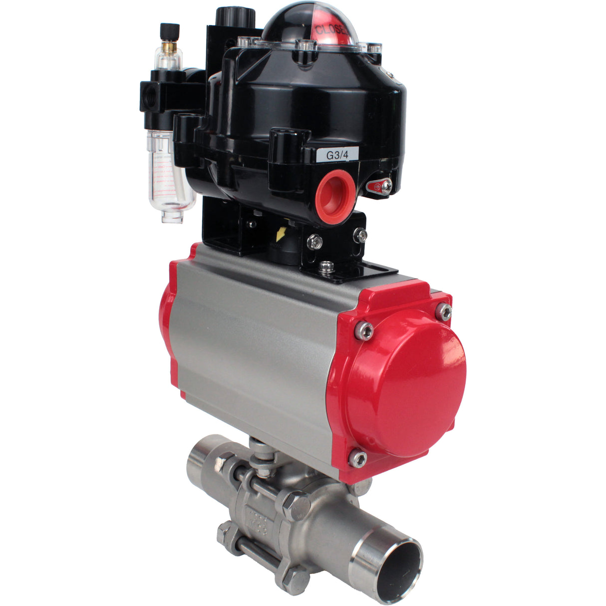 Ball valves Elephant BV3131P(3pc)-FP-W-ISO-H LONG DN10-150 full bore, body - stainless steel 304, for welding, with pneumatic actuator PA-DA, pneumatic distributor 4M310-08 24V, LSU APL-510N EX and GSV AFC2000