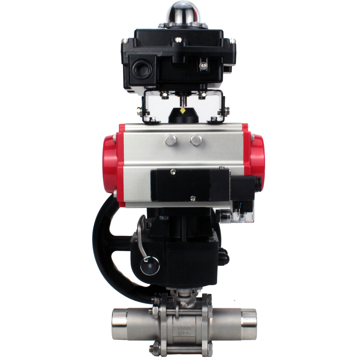 Ball valves Elephant BV3131P(3pc)-FP-W-ISO-H LONG DN50-150 full bore, body - stainless steel 304, for welding, with PA-DA pneumatic actuator, pneumatic distributor 4M310-08 24V, MON gearbox and block limit switches APL-410N EX