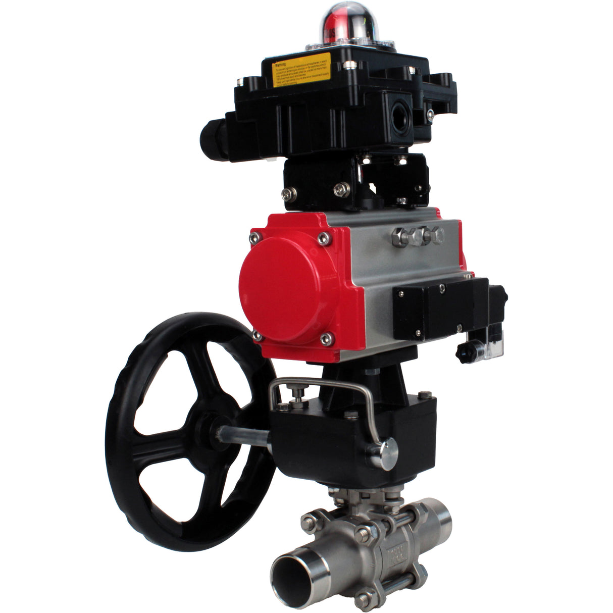 Ball valves Elephant BV3131P(3pc)-FP-W-ISO-H LONG DN50-150 full bore, body - stainless steel 304, for welding, with PA-DA pneumatic actuator, pneumatic distributor 4M310-08 24V, MON gearbox and block limit switches APL-410N EX