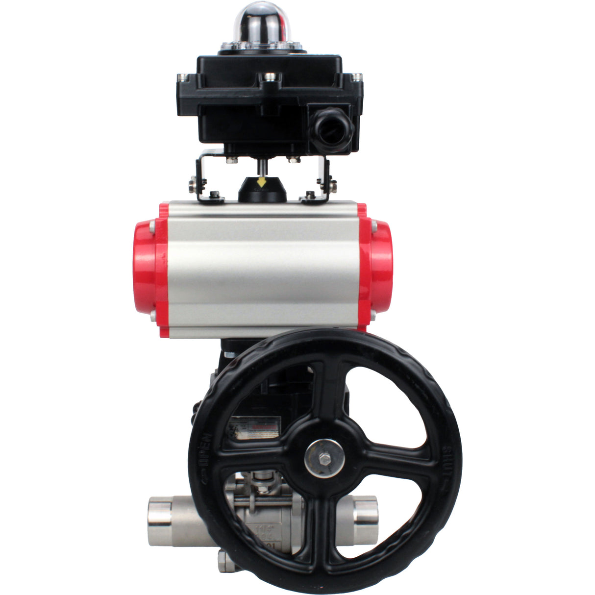 Ball valves Elephant BV3131P(3pc)-FP-W-ISO-H LONG DN50-150 full bore, body - stainless steel 304, for welding, with PA-DA pneumatic actuator, pneumatic distributor 4M310-08 24V, MON gearbox and block limit switches APL-410N EX