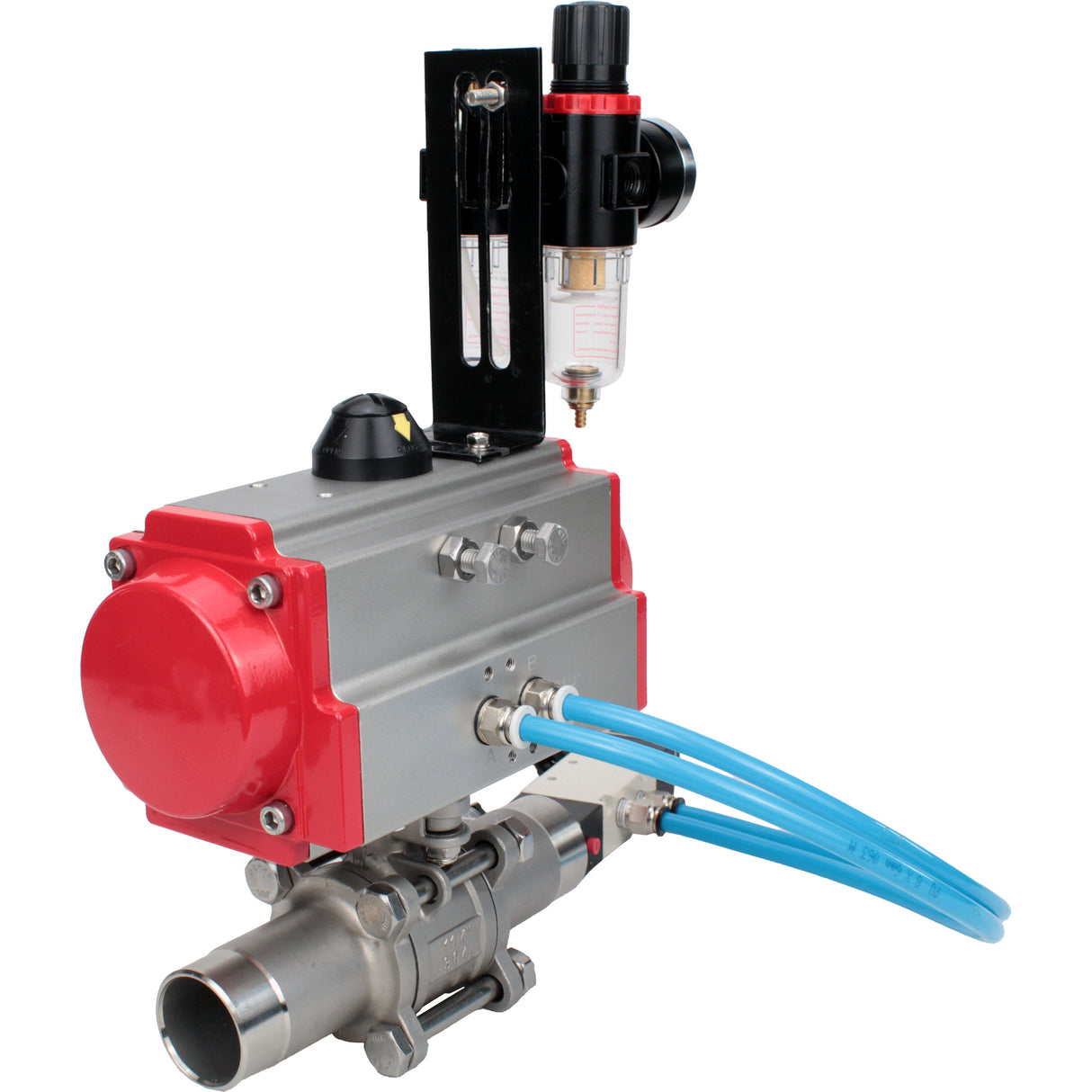 Ball valves Elephant BV3131P(3pc)-FP-W-ISO-H LONG full bore, body - stainless steel 304, for welding, with pneumatic actuator Elephant PA-SA, pneumatic distributor 4V320-10 220V and ATU AFC2000