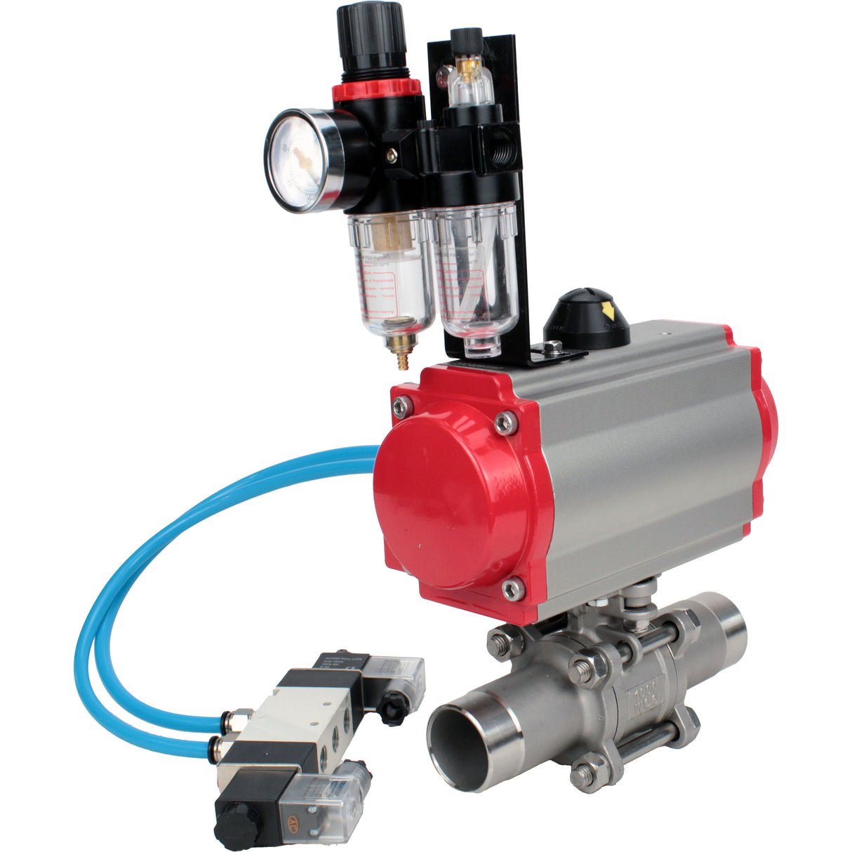 Ball valves Elephant BV3131P(3pc)-FP-W-ISO-H LONG full bore, body - stainless steel 304, for welding, with pneumatic actuator Elephant PA-SA, pneumatic distributor 4V320-10 220V and ATU AFC2000