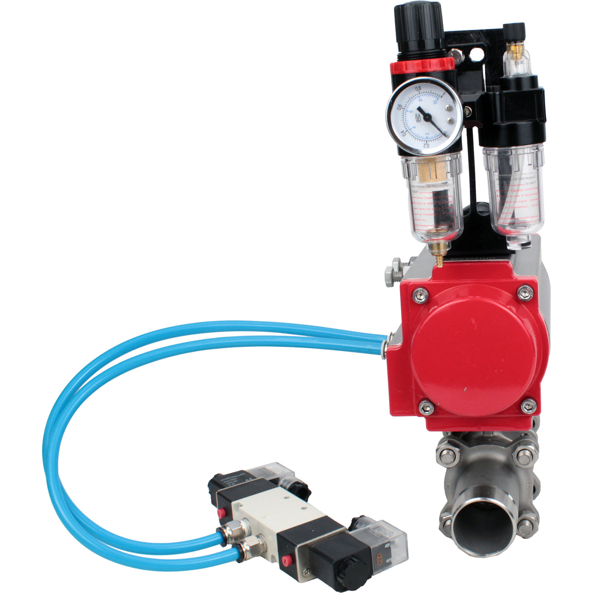 Ball valves Elephant BV3131P(3pc)-FP-W-ISO-H LONG full bore, body - stainless steel 304, for welding, with pneumatic actuator Elephant PA-SA, pneumatic distributor 4V320-10 220V and ATU AFC2000