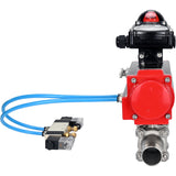 Ball valves Elephant BV3131P(3pc)-FP-W-ISO-H LONG full bore, body - stainless steel 304, for welding, with pneumatic actuator Elephant PA-SA, pneumatic distributor 4V320-08 220V and limit switch block APL-210N
