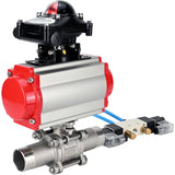 Ball valves Elephant BV3131P(3pc)-FP-W-ISO-H LONG full bore, body - stainless steel 304, welded, with pneumatic actuator Elephant PA-SA, pneumatic distributor 4V320-10 220V and limit switch block APL-210N