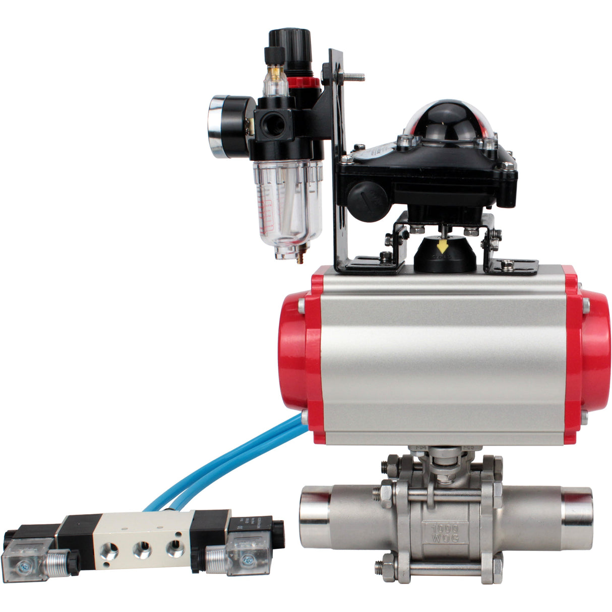 Ball valves Elephant BV3131P(3pc)-FP-W-ISO-H LONG full bore, body - stainless steel 304, for welding, with pneumatic actuator Elephant PA-SA, pneumatic distributor 4V320-08 220V, LSU APL-210N and ATU AFC2000
