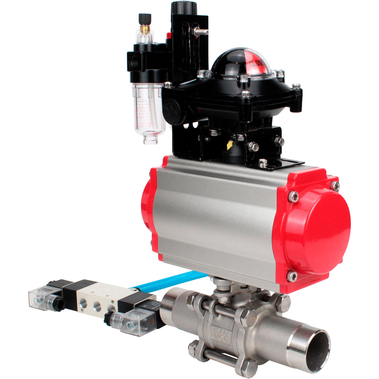 Ball valves Elephant BV3131P(3pc)-FP-W-ISO-H LONG full bore, body - stainless steel 304, for welding, with pneumatic actuator Elephant PA-SA, pneumatic distributor 4V320-08 220V, LSU APL-210N and ATU AFC2000