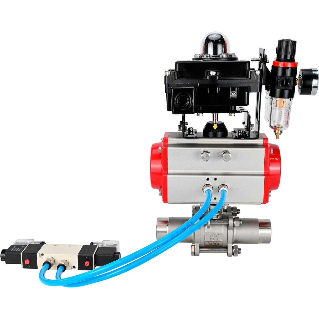 Ball valves Elephant BV3131P(3pc)-FP-W-ISO-H LONG full bore, body - stainless steel 304, for welding, with pneumatic actuator Elephant PA-SA, pneumatic distributor 4V320-08 220V, LSU APL-410N EX and ATU AFC2000
