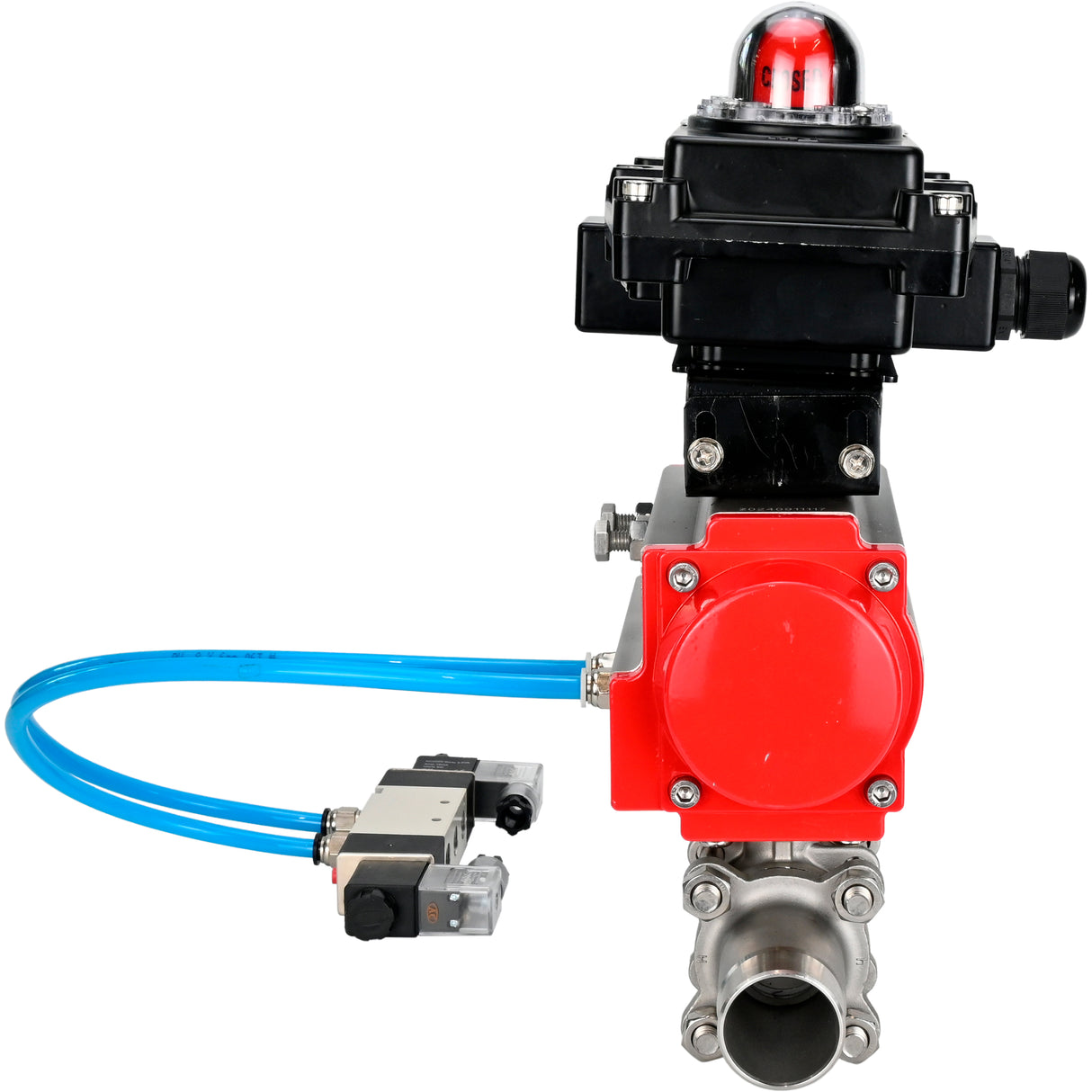 Ball valves Elephant BV3232P(3pc)-FP-W-ISO-H LONG DN10-150 full bore, body - stainless steel 316, welded, with pneumatic actuator PA-DA, pneumatic distributor 4V320-08 220V and limit switch block APL -410N EX
