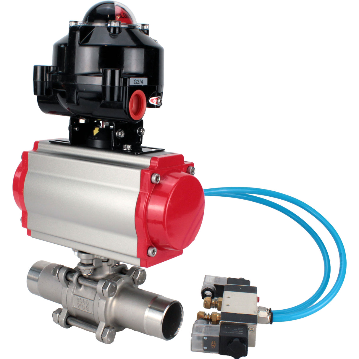 Ball valves Elephant BV3232P(3pc)-FP-W-ISO-H LONG DN10-150 full bore, body - stainless steel 316, welded, with pneumatic actuator PA-DA, pneumatic distributor 4V320-08 220V and limit switch block APL -510N EX