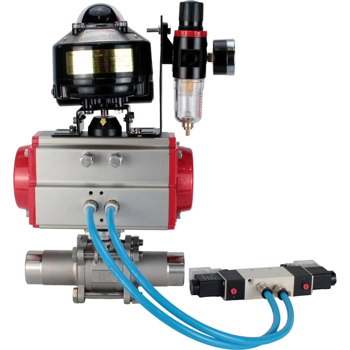 Ball valves Elephant BV3131P(3pc)-FP-W-ISO-H LONG full bore, body - stainless steel 304, for welding, with pneumatic actuator Elephant PA-SA, pneumatic distributor 4V320-10 220V, LSU APL-510N EX and ATU AFC2000