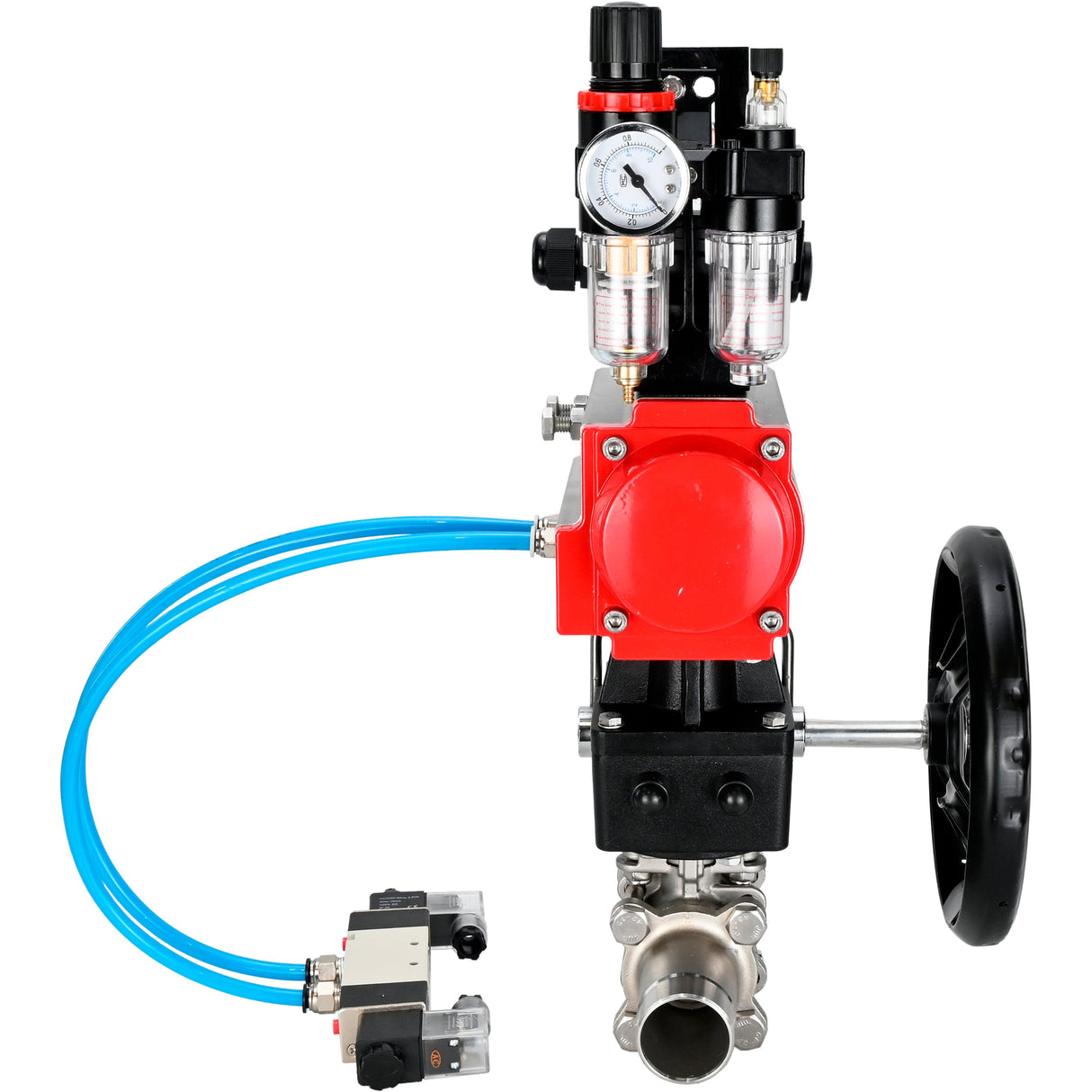 Ball valves Elephant BV3131P(3pc)-FP-W-ISO-H LONG DN50-150 full bore, body - stainless steel 304, for welding, with pneumatic actuator PA-DA, pneumatic distributor 4V320-10 220V, MON reducer, LSU APL-210N and ATU AFC2000