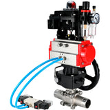 Ball valves Elephant BV3131P(3pc)-FP-W-ISO-H LONG DN50-150 full bore, body - stainless steel 304, for welding, with pneumatic actuator PA-DA, pneumatic distributor 4V320-10 220V, MON reducer, LSU APL-410N EX and ATU AFC2000