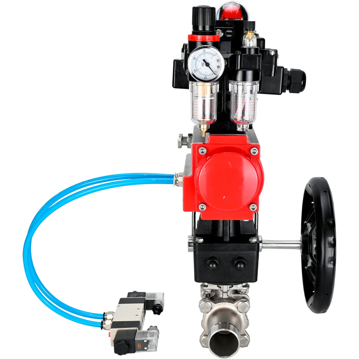 Ball valves Elephant BV3131P(3pc)-FP-W-ISO-H LONG DN50-150 full bore, body - stainless steel 304, for welding, with pneumatic actuator PA-DA, pneumatic distributor 4V320-10 220V, MON reducer, LSU APL-410N EX and ATU AFC2000