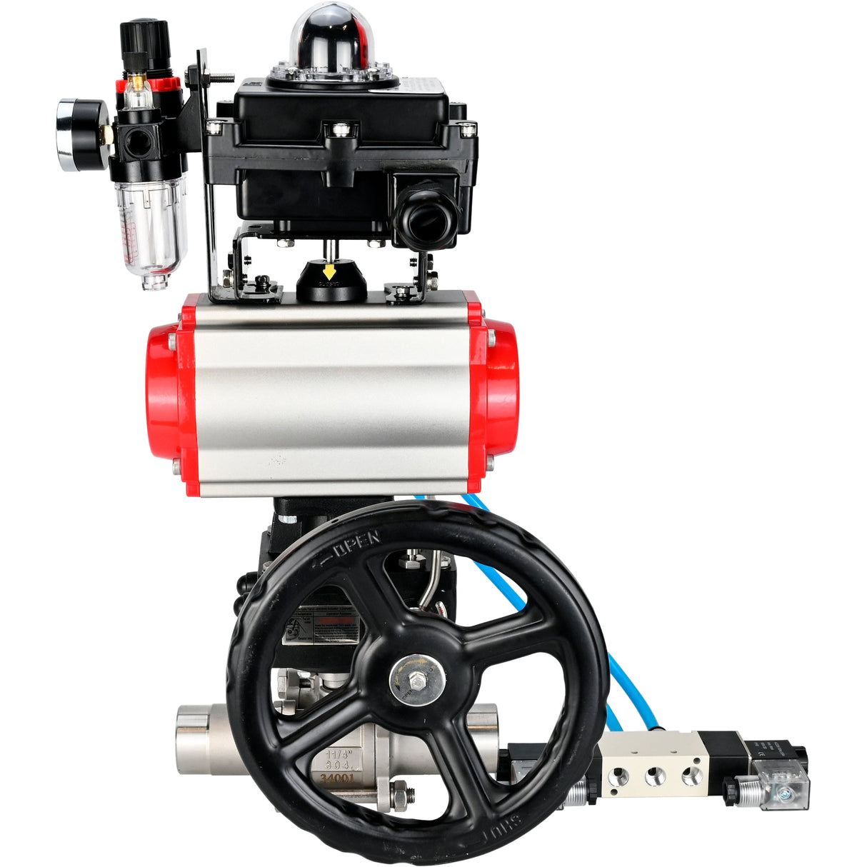 Ball valves Elephant BV3131P(3pc)-FP-W-ISO-H LONG DN50-150 full bore, body - stainless steel 304, for welding, with pneumatic actuator PA-DA, pneumatic distributor 4V320-10 220V, MON reducer, LSU APL-410N EX and ATU AFC2000