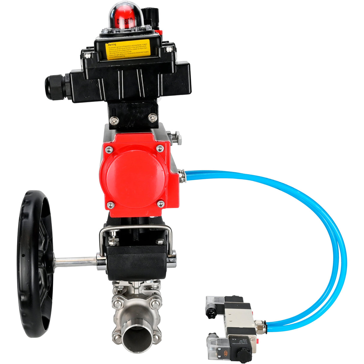 Ball valves Elephant BV3131P(3pc)-FP-W-ISO-H LONG DN50-150 full bore, body - stainless steel 304, for welding, with pneumatic actuator PA-DA, pneumatic distributor 4V320-10 220V, MON reducer, LSU APL-410N EX and ATU AFC2000