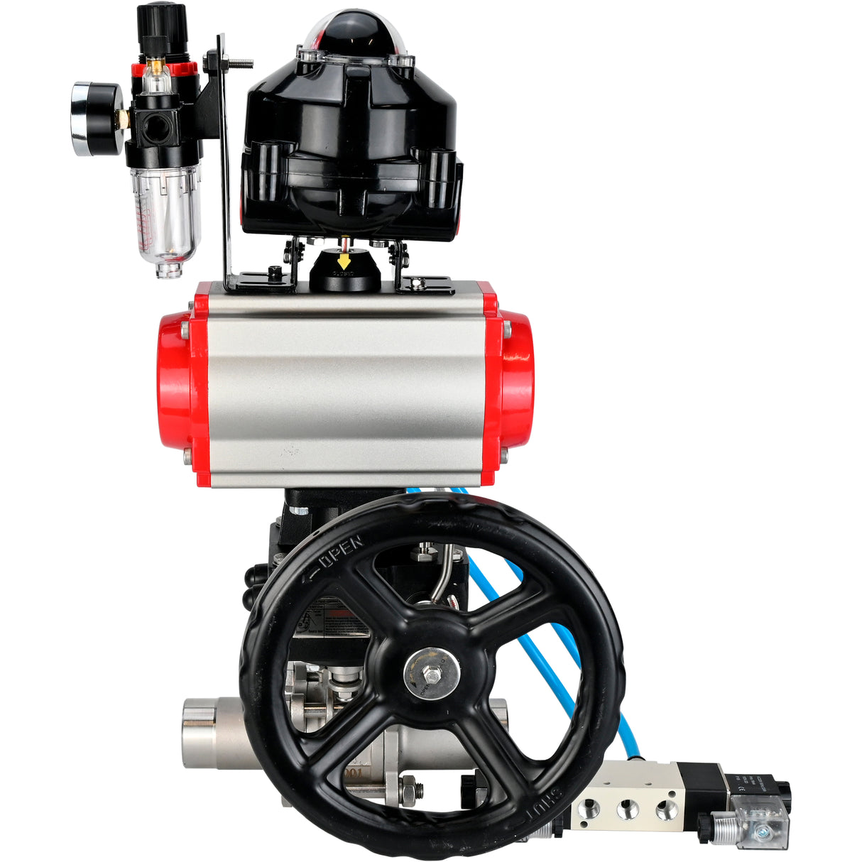 Ball valves Elephant BV3131P(3pc)-FP-W-ISO-H LONG DN50-150 full bore, body - stainless steel 304, for welding, with pneumatic actuator PA-DA, pneumatic distributor 4V320-10 220V, MON reducer, LSU APL-510N EX and ATU AFC2000