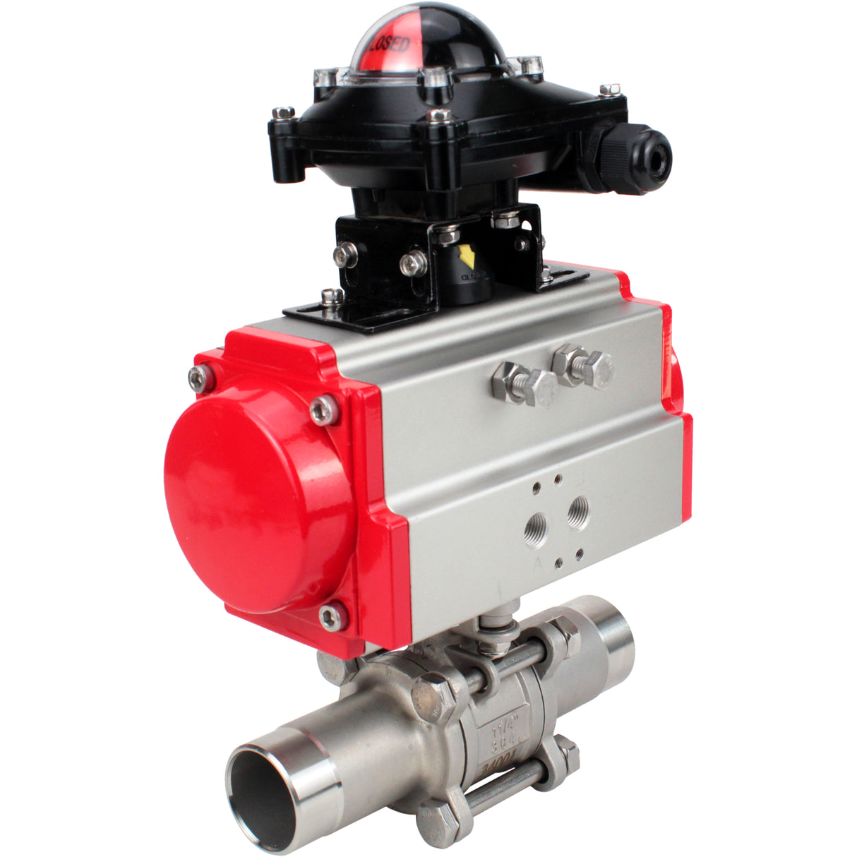 Ball valves Elephant BV3232P(3pc)-FP-W-ISO-H LONG DN10-150 full bore, body - stainless steel 316, welded, with pneumatic actuator Elephant PA-DA and limit switch block APL-210N
