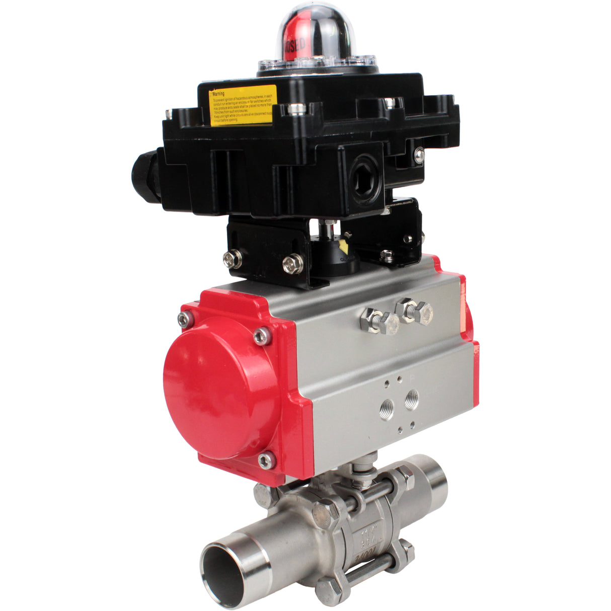 Ball valves Elephant BV3131P(3pc)-FP-W-ISO-H LONG DN10-150 full bore, body - stainless steel 304, welded, with pneumatic actuator Elephant PA-DA and limit switch block APL-410N EX