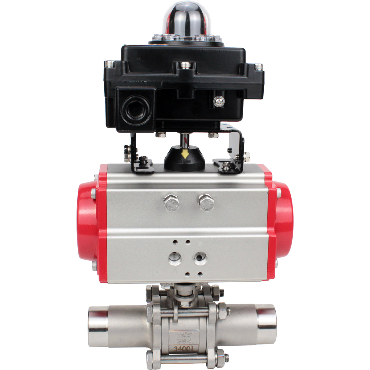 Ball valves Elephant BV3131P(3pc)-FP-W-ISO-H LONG DN10-150 full bore, body - stainless steel 304, welded, with pneumatic actuator Elephant PA-DA and limit switch block APL-410N EX