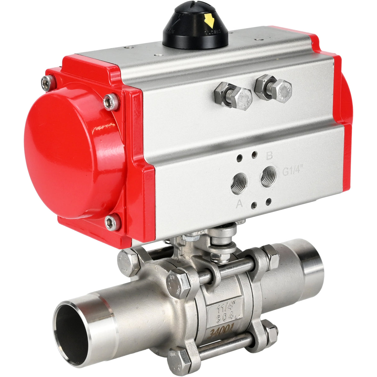 Ball valves Elephant BV3131P(3pc)-FP-W-ISO-H LONG DN10-150 full bore, body - stainless steel 304, welding, with pneumatic actuator Elephant PA-SA